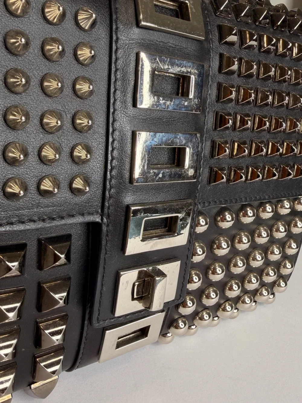 Philipp Plein Black Leather Studded Top-Handle Satchel